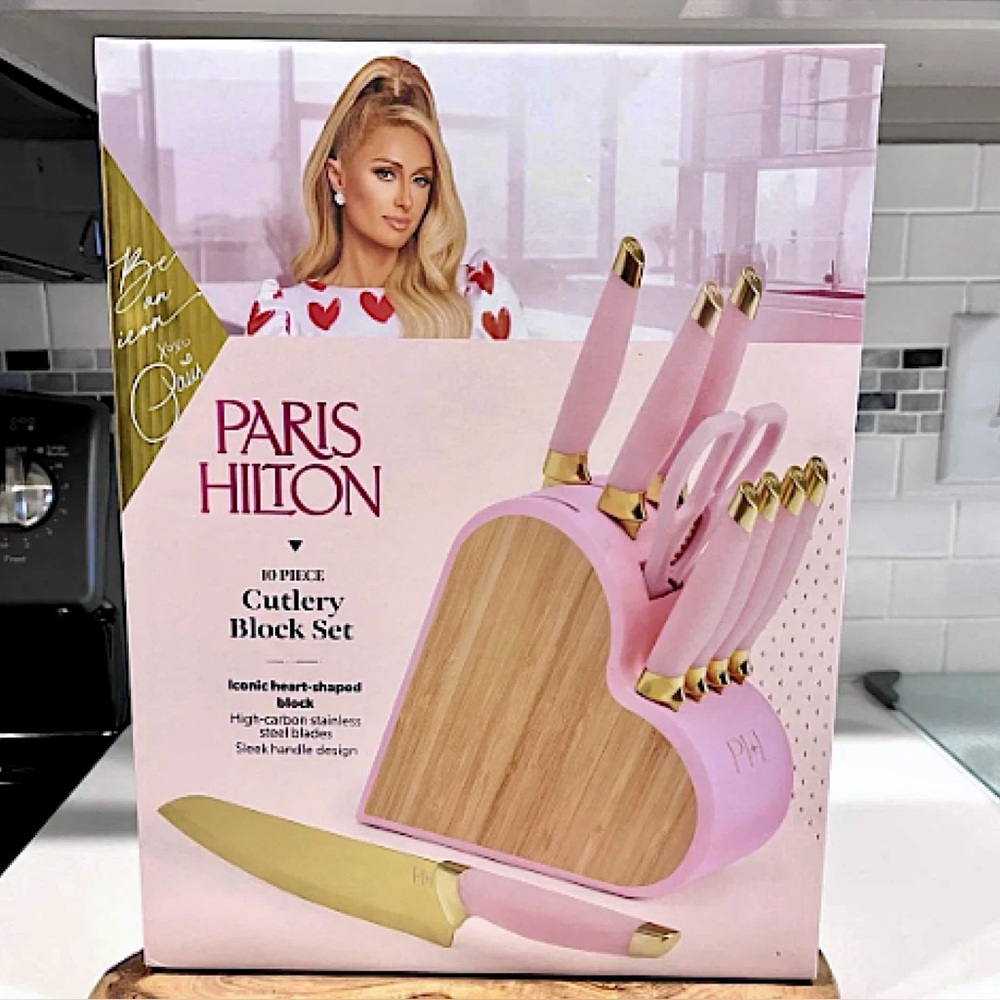 PARIS HILTON 10 Piece Cutlery Block Set NEW in Pink